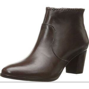 Jack Rogers Margot Dark Espresso Brown Leather Block Heel Ankle Boot Booties, 8